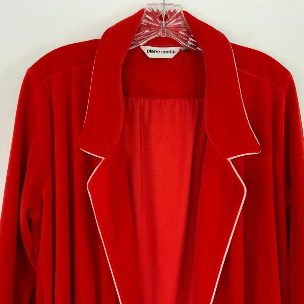 Vintage 80s Pierre Cardin Red Maxi Robe With White Piping Sz M - Picture 10 of 16